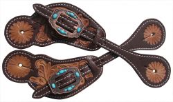 Showman Ladies Tooled leather spur straps with vintage copper conchos